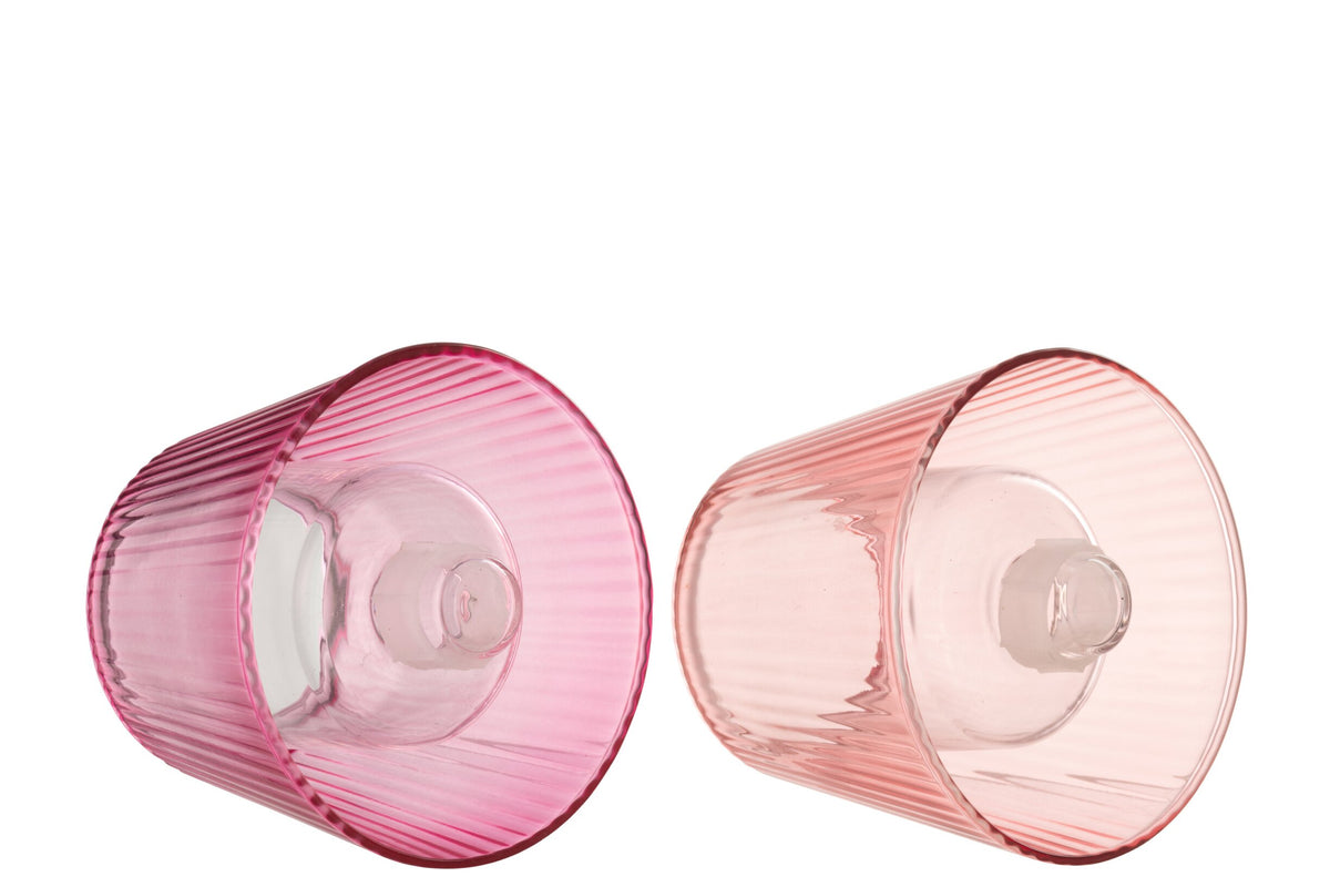 Theelichthouder Hoed Glas Fuchsia/Roze Assortiment Van Twee