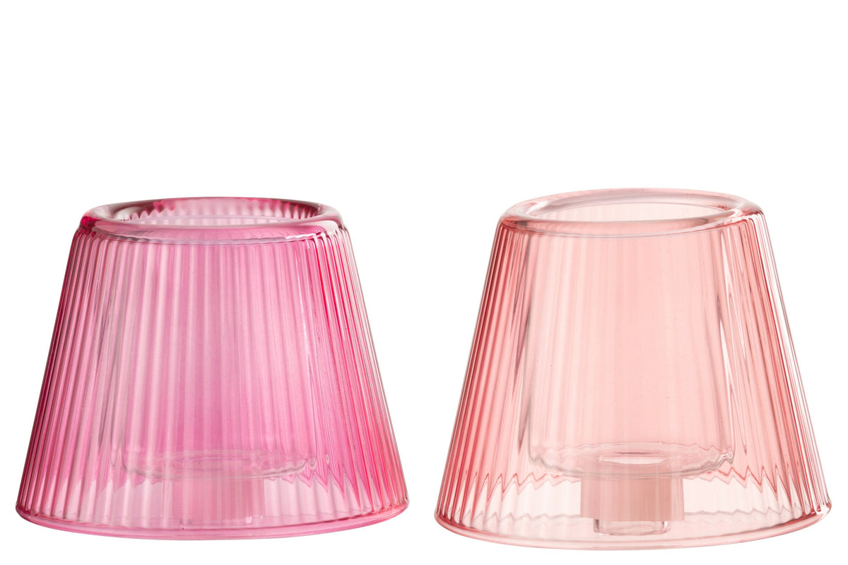 Theelichthouder Hoed Glas Fuchsia/Roze Assortiment Van Twee