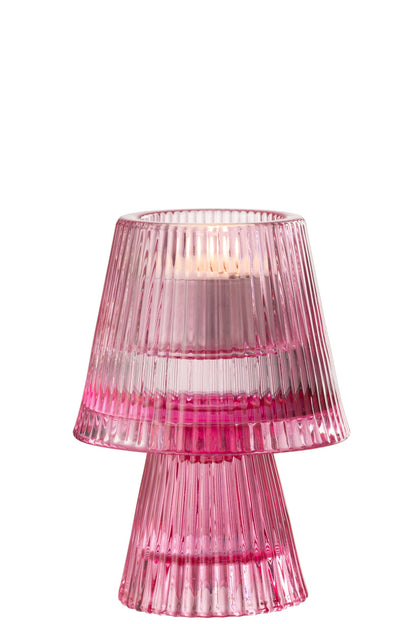 Theelichthouder Hoed Glas Fuchsia