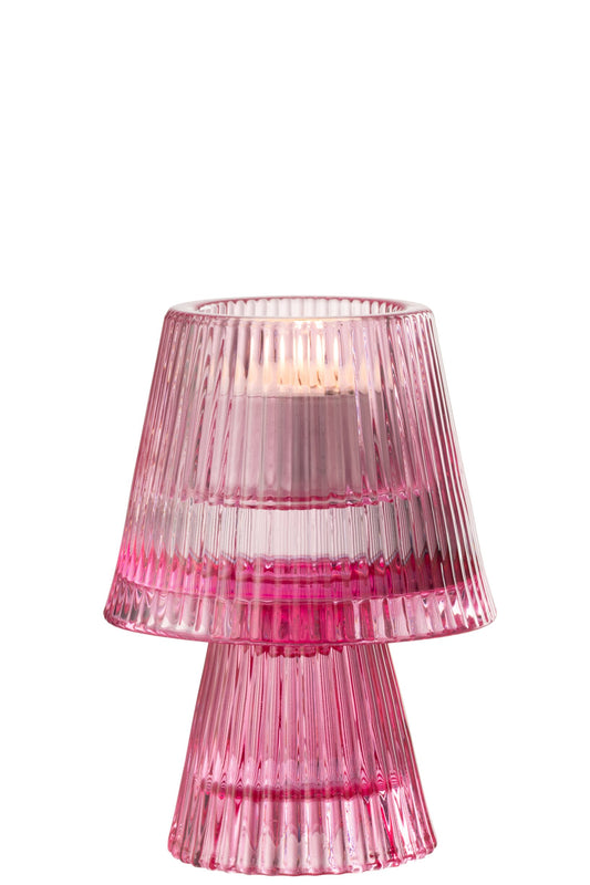 Theelichthouder Hoed Glas Fuchsia