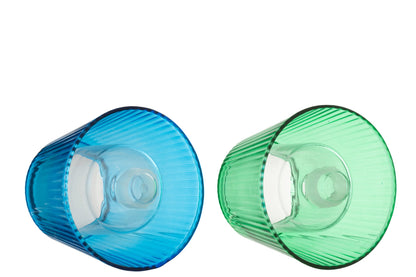 Theelichthouder Hoed Glas Blauw/Groen Assortiment Van Twee