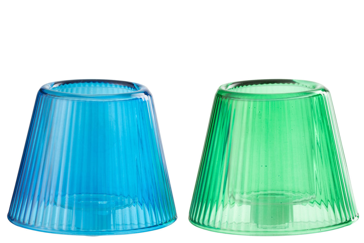 Theelichthouder Hoed Glas Blauw/Groen Assortiment Van Twee