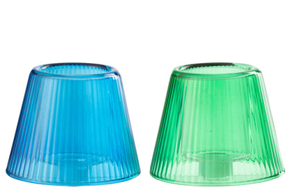 Theelichthouder Hoed Glas Blauw/Groen Assortiment Van Twee