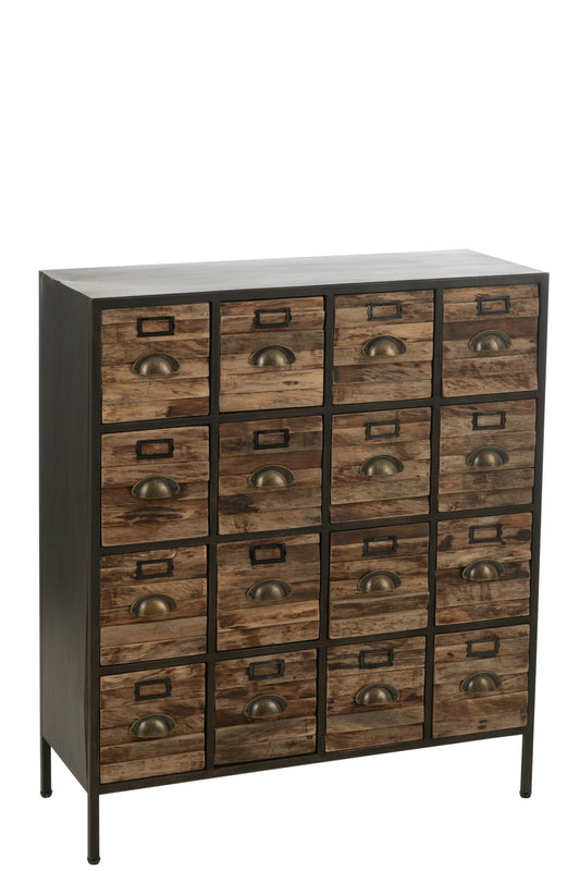 Cupboard 16 Drawers Wood/Metal Brown