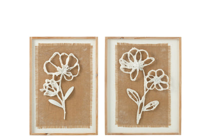 Wall Decoration Flowers Poli Fir Wood/Mdf Natural/White Assortment Of 2