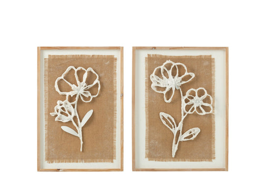 Wall Decoration Flowers Poli Fir Wood/Mdf Natural/White Assortment Of 2