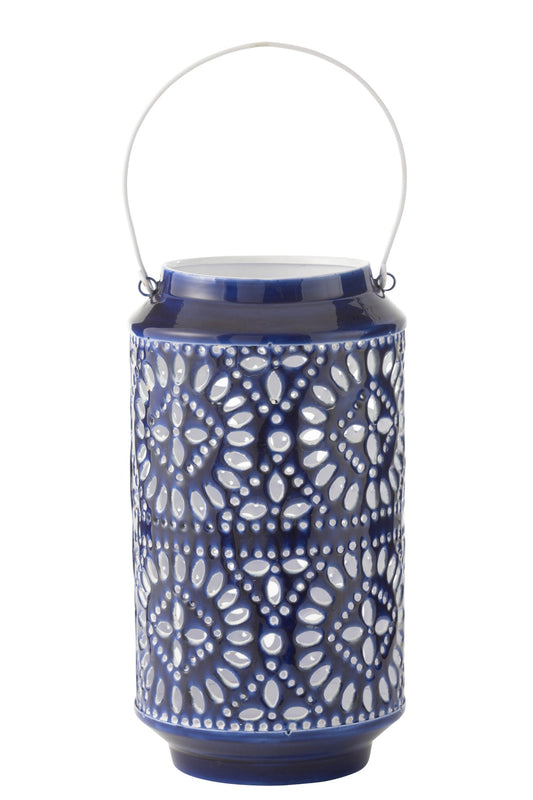 Windlicht Nag Metaal Blauw/Wit Large