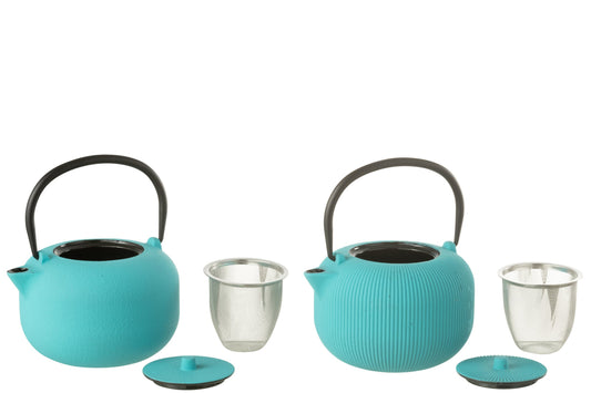 Set van 1 theepot metaal blauw assortiment 2