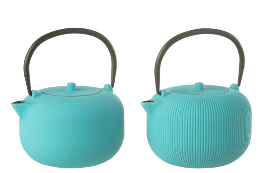 Set van 1 theepot metaal blauw assortiment 2