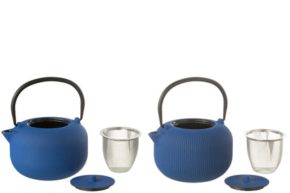 Set van 1 theepot metaal donkerblauw assortiment 2