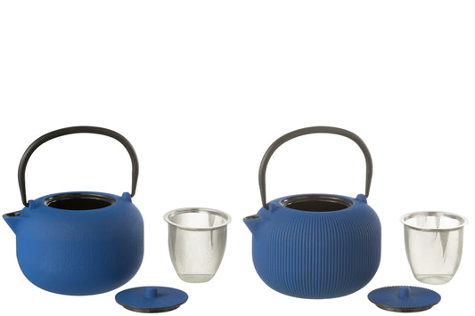 Set van 1 theepot metaal donkerblauw assortiment 2