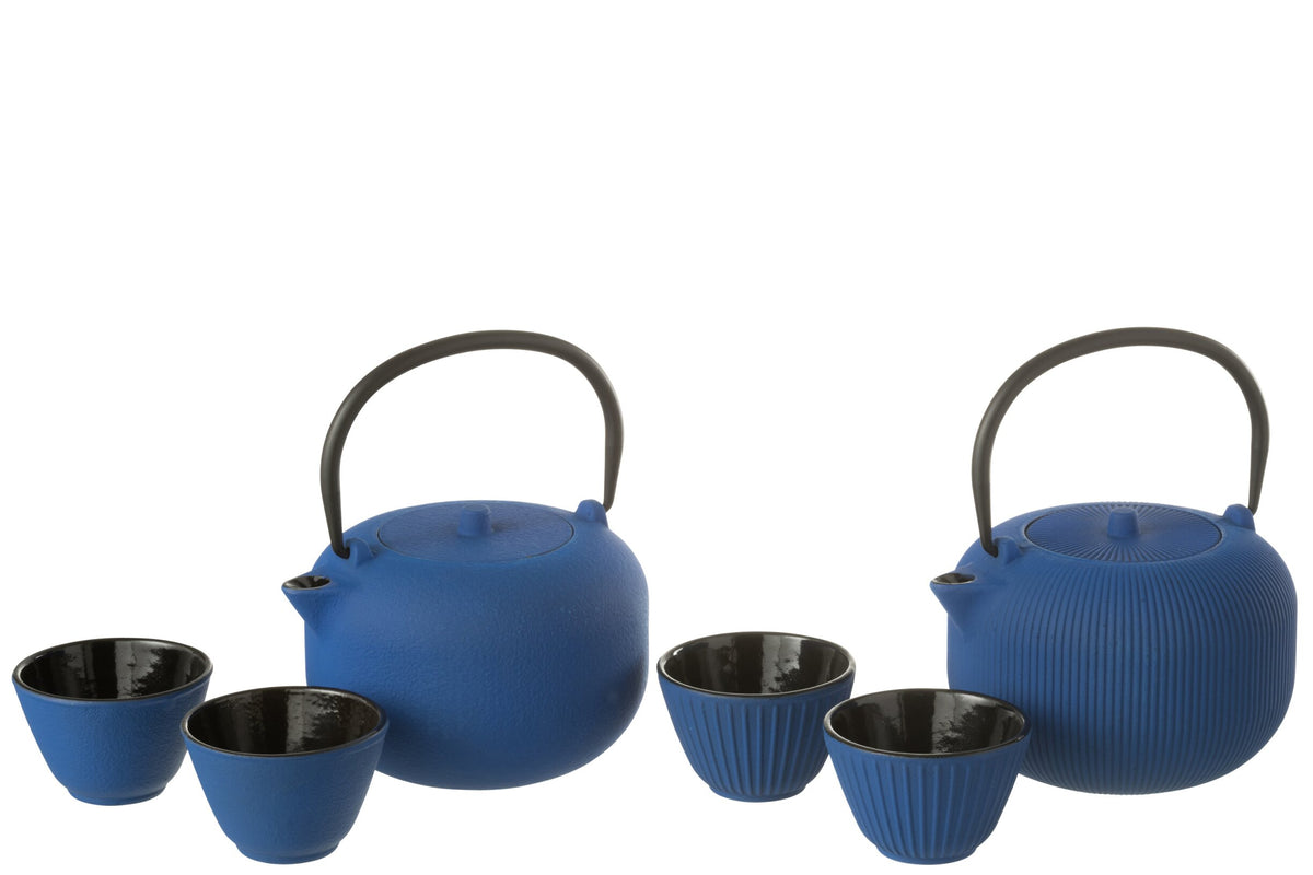 Set van 1 theepot metaal donkerblauw assortiment 2