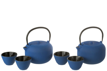 Set van 1 theepot metaal donkerblauw assortiment 2