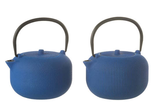 Set van 1 theepot metaal donkerblauw assortiment 2