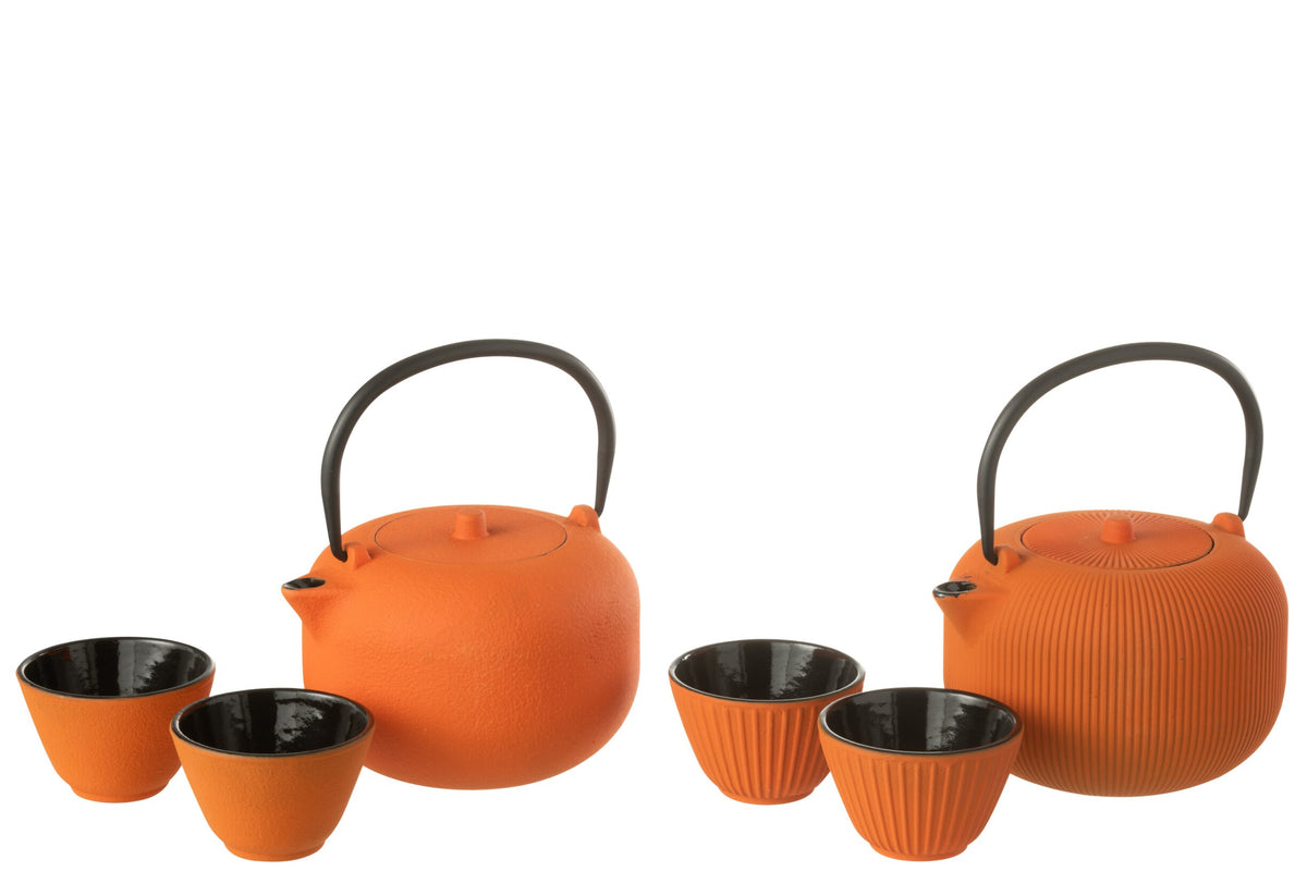 Set van 1 theepot metaal oranje assortiment 2