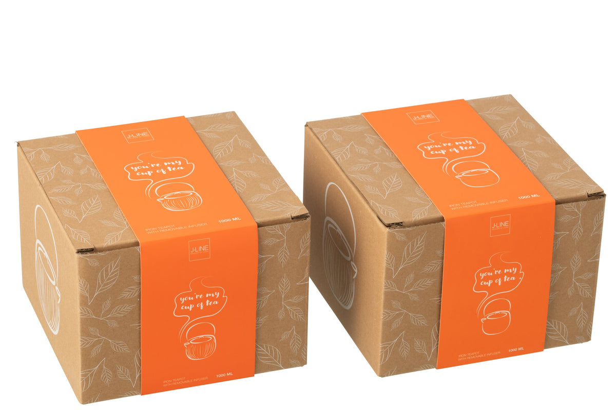 Set van 1 theepot metaal oranje assortiment 2