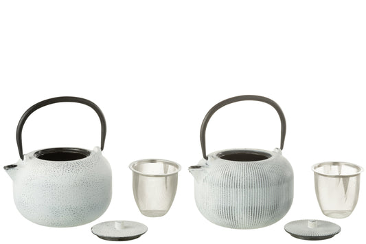 Set van 1 theepot metaal wit assortiment 2