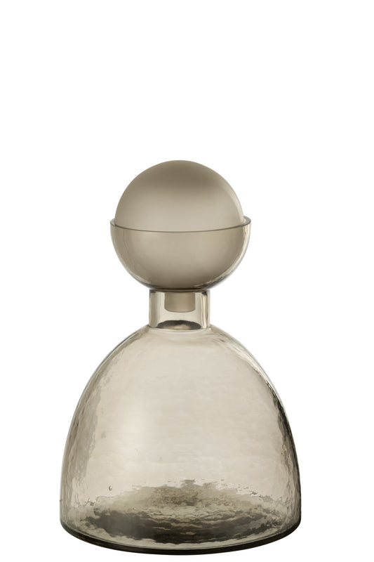 Vase Bottle+Cap Yara Glass Greige Small