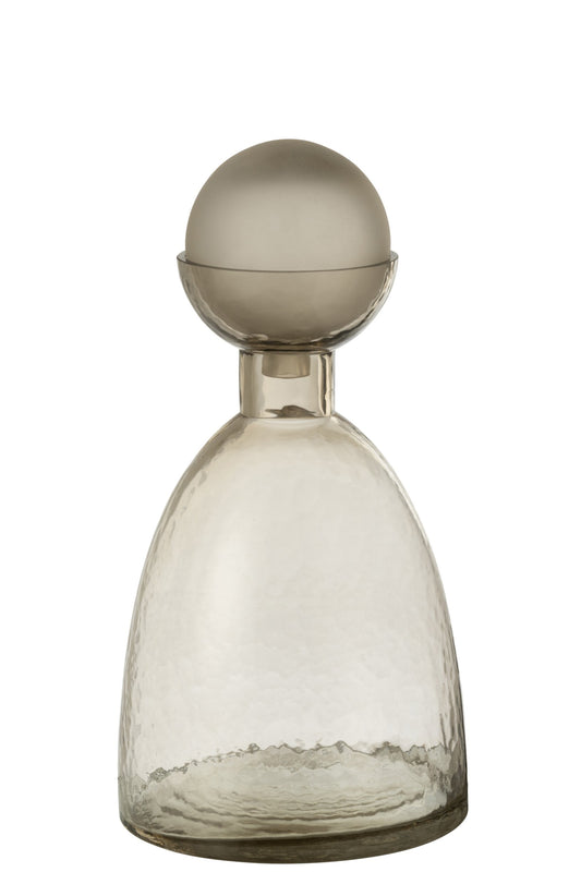 Vase Bottle+Cap Yara Glass Greige Medium