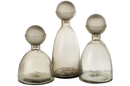 Vase Bottle+Cap Yara Glass Greige Large