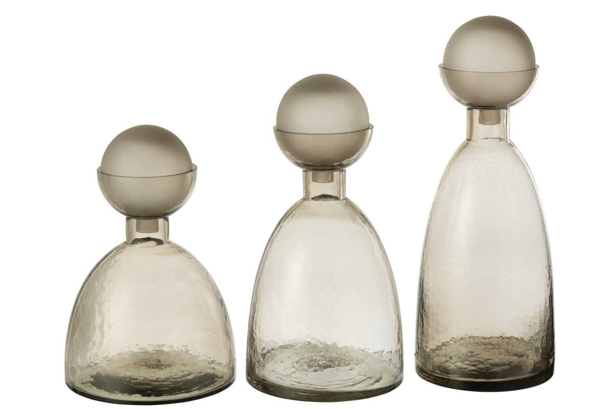 Vase Bottle+Cap Yara Glass Greige Large
