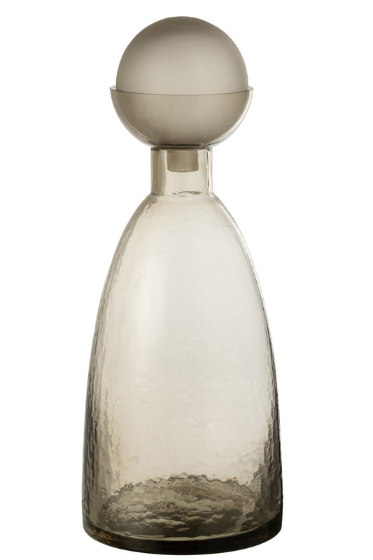 Vase Bottle+Cap Yara Glass Greige Large