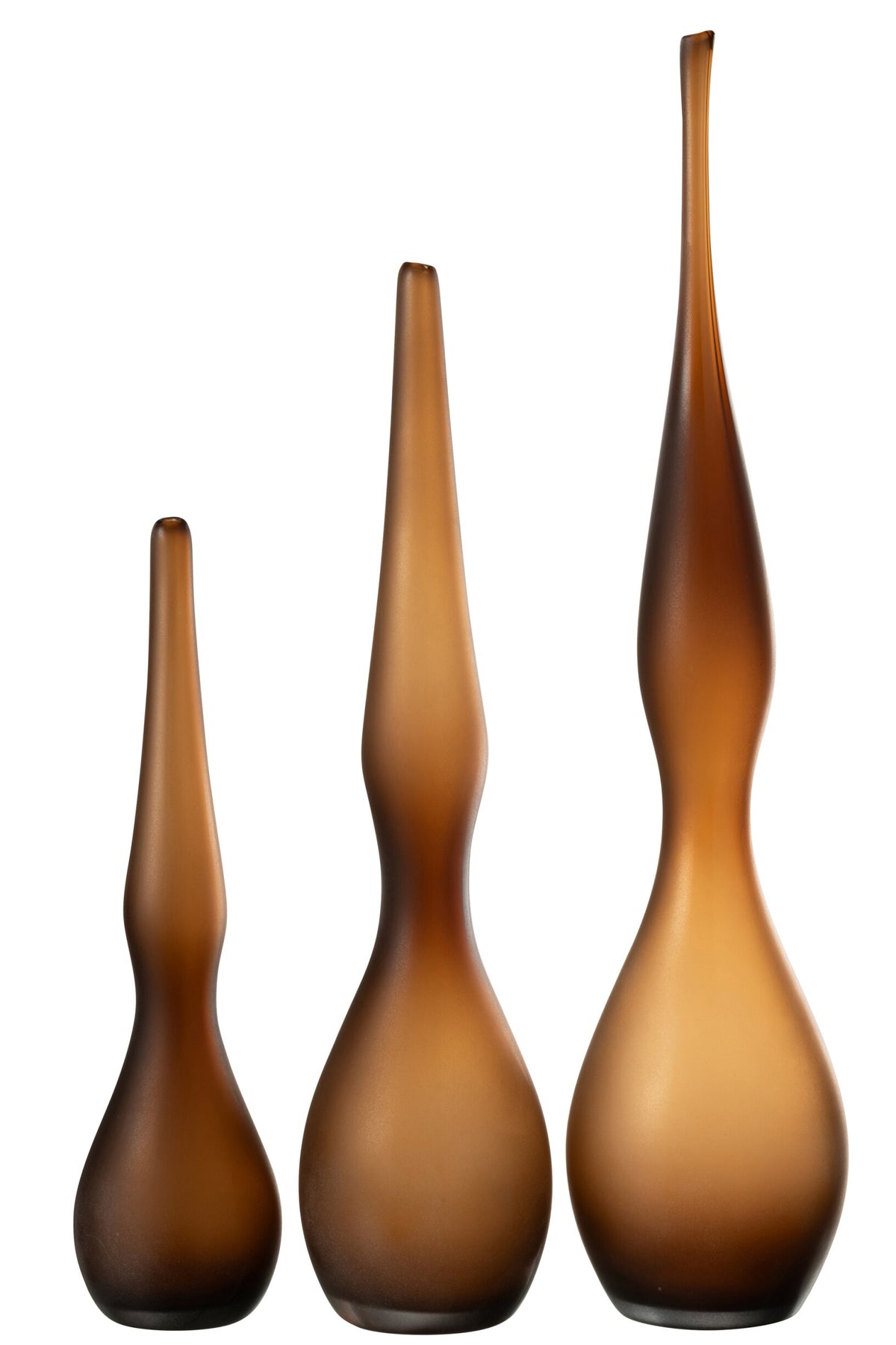 Set Of 3 Vases Yoko Curved Flute Glass Brown
