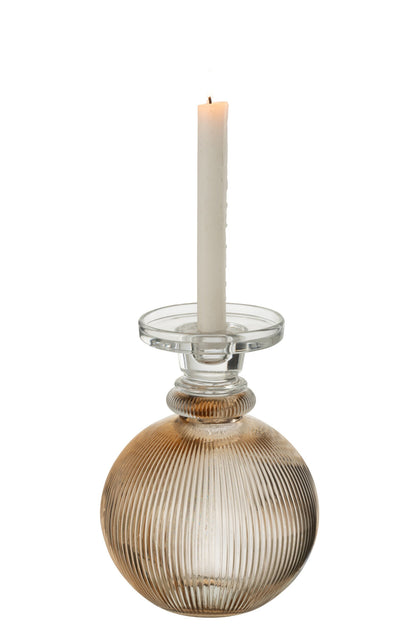 Kandelaar/Vaas Malik Rond Glas Taupe/Transparant
