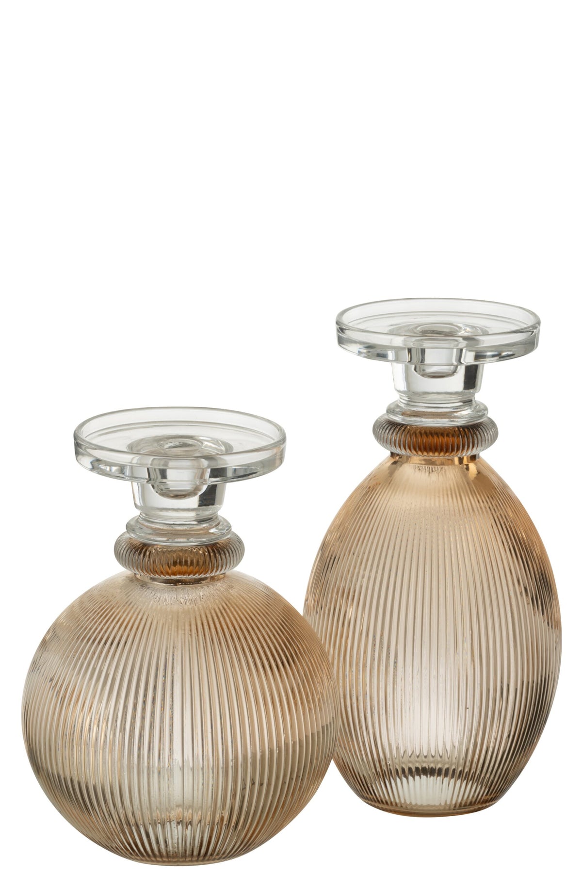 Kandelaar/Vaas Malik Rond Glas Taupe/Transparant