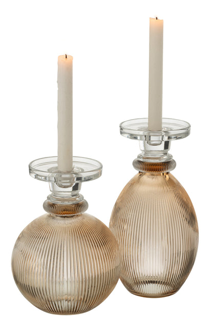 Kandelaar/Vaas Malik Rond Glas Taupe/Transparant