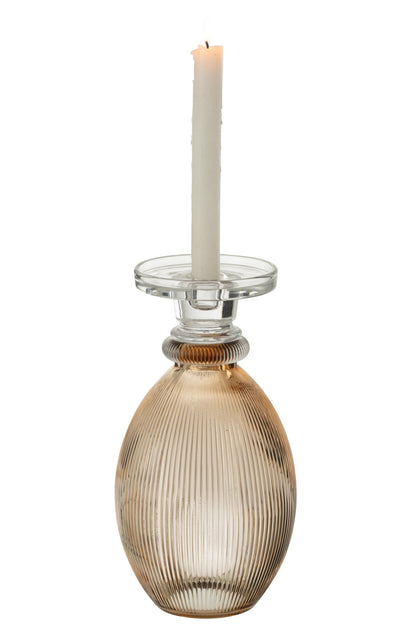 Kandelaar/Vaas Malik Rond Glas Taupe/Transparant