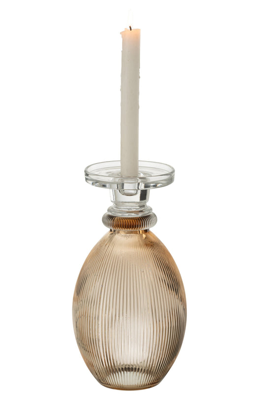 Kandelaar/Vaas Malik Rond Glas Taupe/Transparant