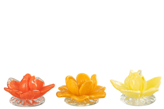 Flowers Glass Red/Yellow/Orange Assortment Of 3
