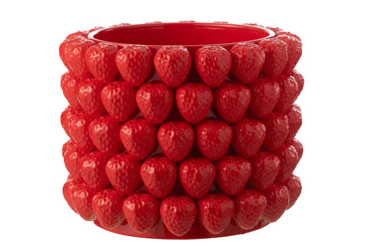 Flowerpot Strawberries Ceramic Red Extra Large