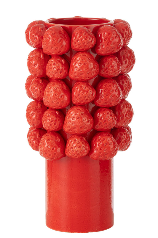 Vase Strawberries Ceramic Red Large