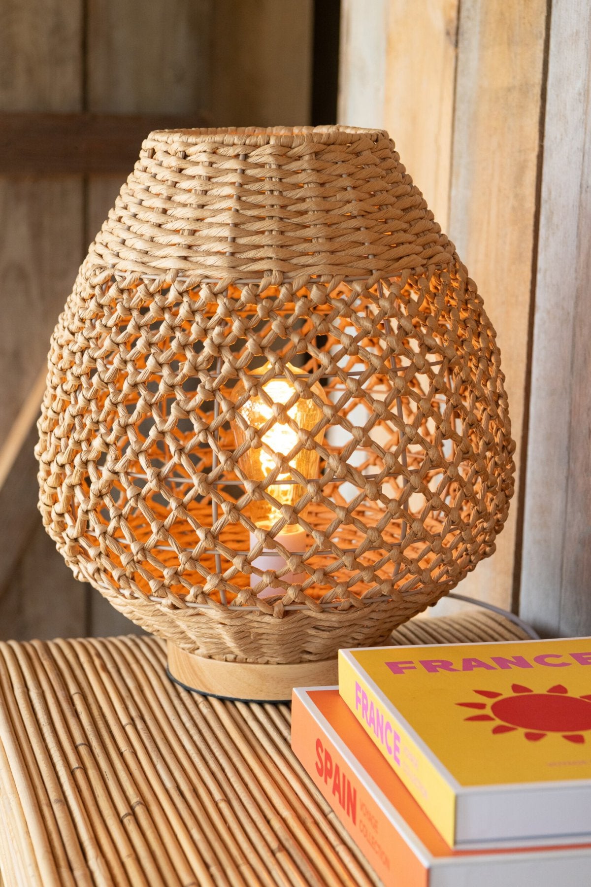 Table lamp woven metal dark natural small