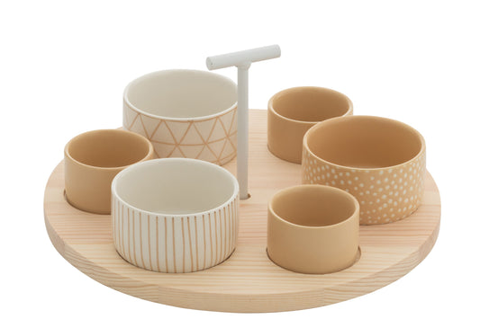 Tapas tableware 6 sets + wooden tray window box cream/white
