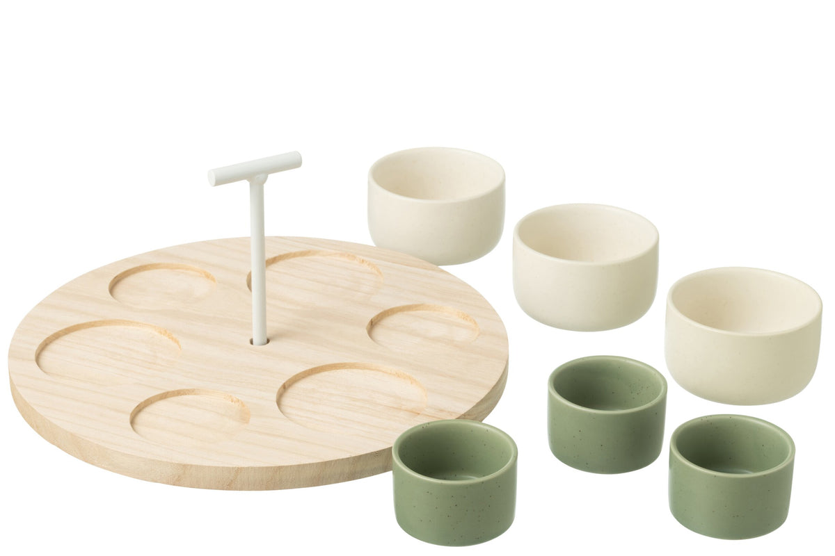 Tapas servies 6 sets + hout dienblad vensterdoos groen/wit