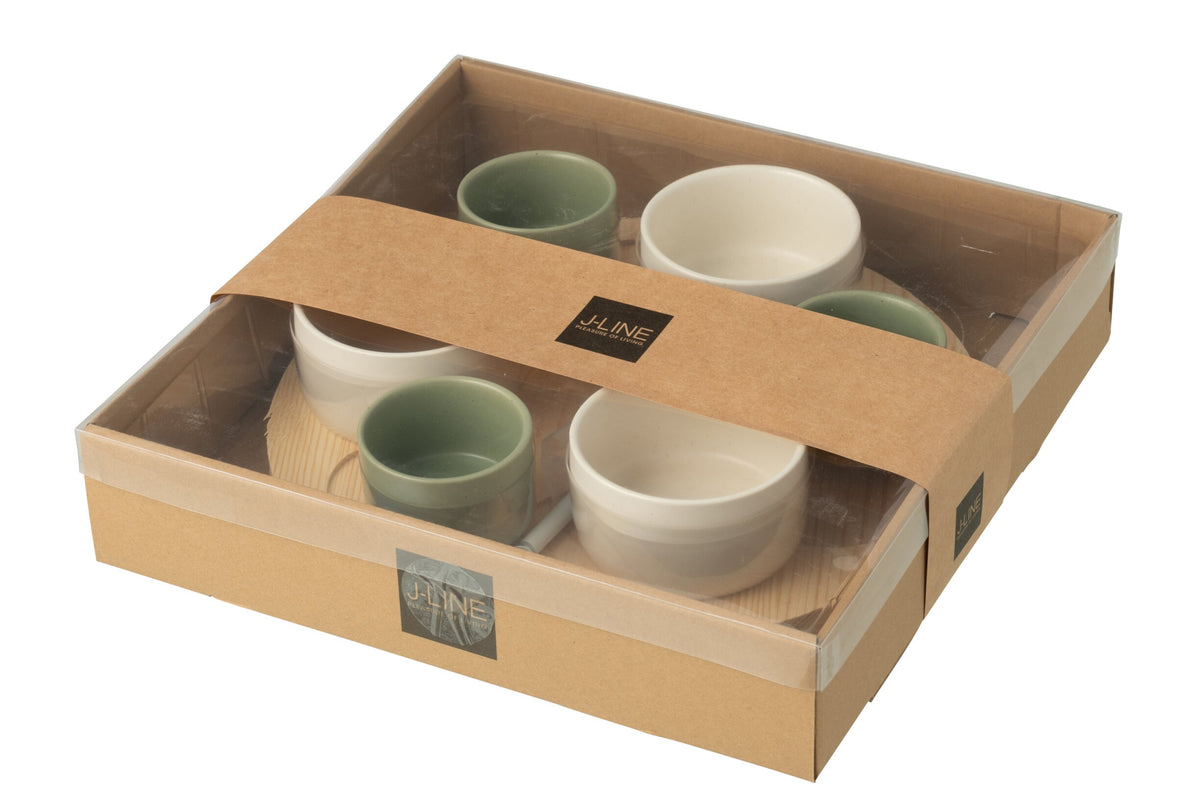 Tapas servies 6 sets + hout dienblad vensterdoos groen/wit