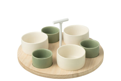 Tapas servies 6 sets + hout dienblad vensterdoos groen/wit