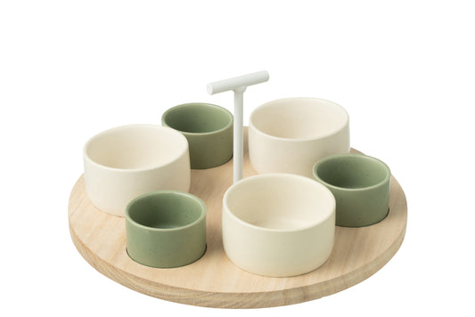 Tapas tableware 6 sets + wooden tray window box green/white