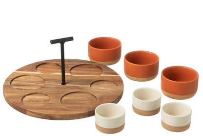 Vaisselle à tapas 6 sets + plateau en bois pour jardinière de fenêtre orange/blanc