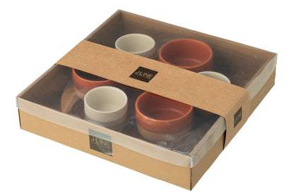Vaisselle à tapas 6 sets + plateau en bois pour jardinière de fenêtre orange/blanc