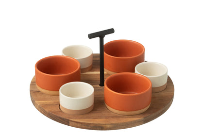 Vaisselle à tapas 6 sets + plateau en bois pour jardinière de fenêtre orange/blanc