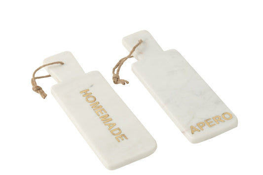 Kaasplank rechthoekig apero/huisgemaakt marmer wit assortiment van 2