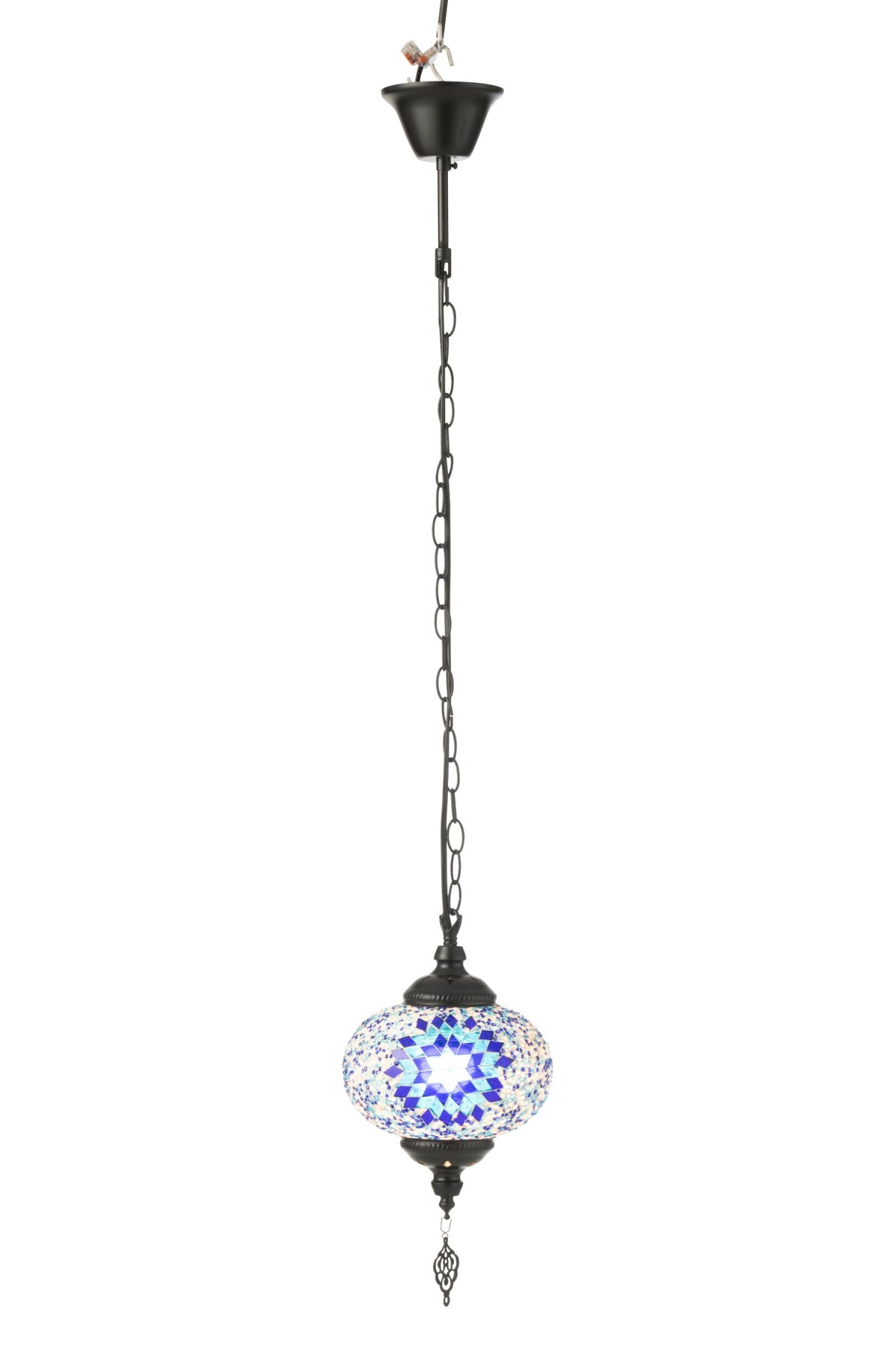 Mosaic glass/metal pendant lamp blue small