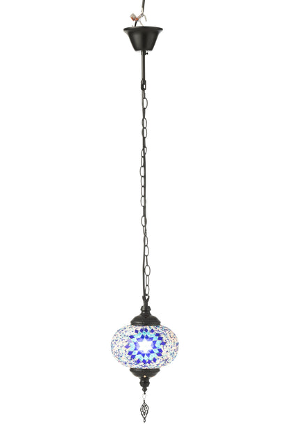 Mosaic glass/metal pendant lamp blue small