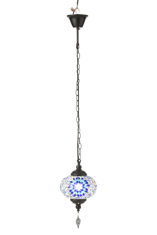 Suspension petite en verre mosaïque/métal bleu