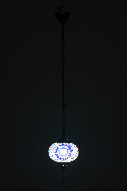 Mosaic glass/metal pendant lamp blue small