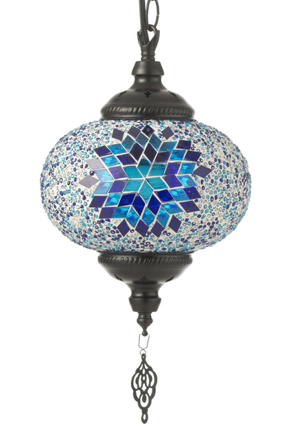 Mosaic glass/metal pendant lamp blue small